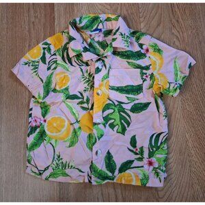 Old Navy Boy's Hawaiian Leave Oranges Short Sleeve Button Up Shirt 18-24 Months